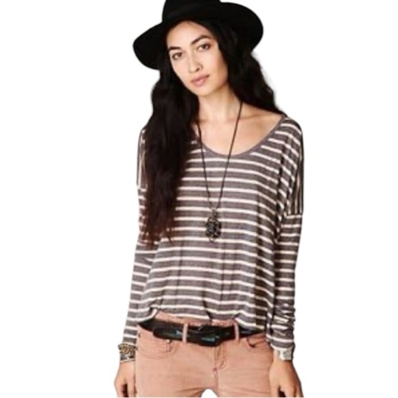 Free People Tops - FP Beach | Free People Stripe Oversized Dropped Shoulder Scoop Neckline Boho Top